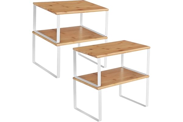 SONGMICS Cabinet Organizer Shelf, Set of 4 Kitchen Counter Shelves, Kitchen Storage, Spice Rack, Stackable, Expandable, Metal
