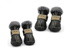 Small Dog Boots, Puppy Winter Shoes, Pet Waterproof Paw Protectors for Snow/Ice Pavement (Color: Black,Size: 2)