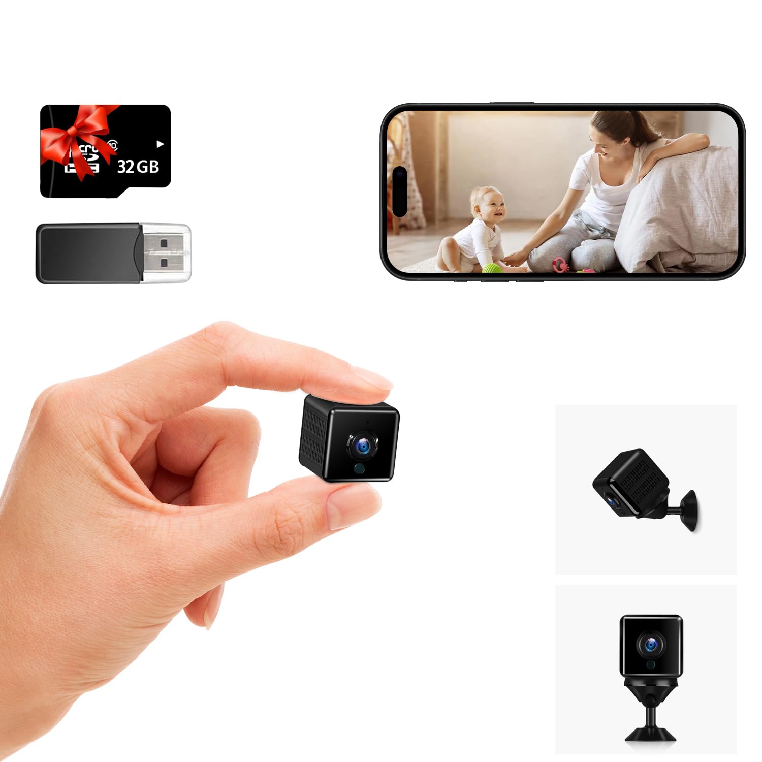 Bextgoo Spy Camera WIFI, with 32GB Memory Card, 4K HD Wide Angle Spy Cameras Wireless WiFi, Secret Camera, with APP, Motion Detection, and Night Vision