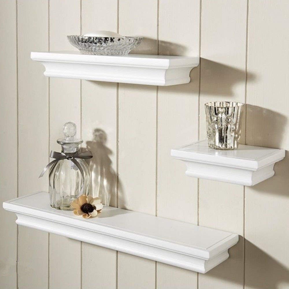 BigTree Set Of 3 Shabby Chic Style Wooden Floating Shelf Wall Mounted