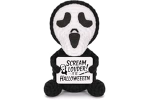 GIFTIARA Positive Halloween Doll, Cute Crochet Hockey Saw Scream Mask Dolls with Inspirational Card Cheer Up Funny Gag Gifts (Scream Mask)