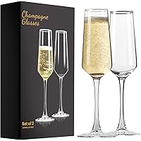 PARACITY Champagne Flutes, Crystal Champagne Glasses Set of 2, Elegant 8.5oz Glass Champagne Flutes, Gift for Birthday, Weddi