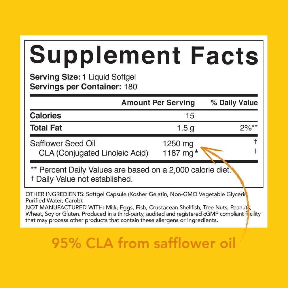 Max Potency CLA 1250 (180 Softgels) with 95% Active Conjugated Linoleic Acid ~ Weight Management Supplement for Men and Women: Health & Personal Care
