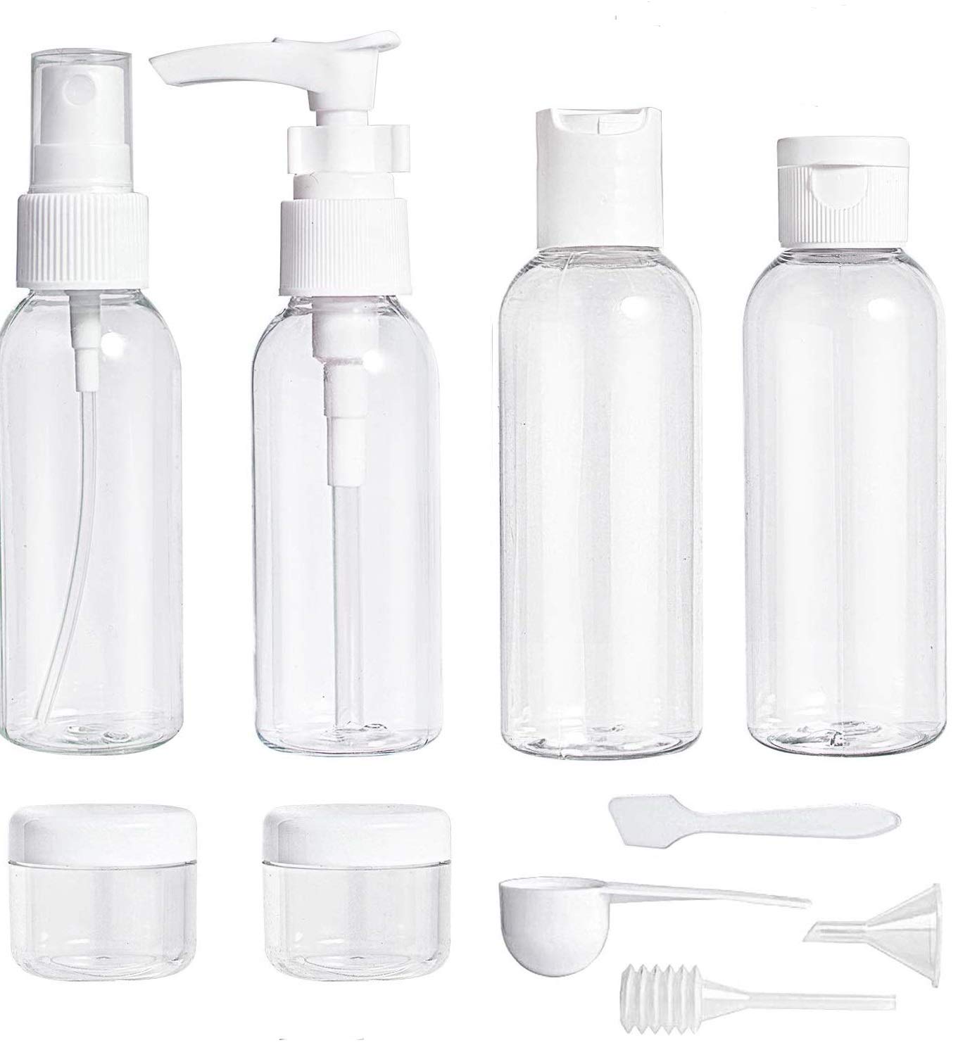 ShaniTech Pack of 10 Pcs Leak Proof Refillable Air Travel Size Liquid Containers Bottle for Liquids, Accessories, Cosmetic Products, Toiletries [Clear for Airport Security - TSA Air Flights Approved]