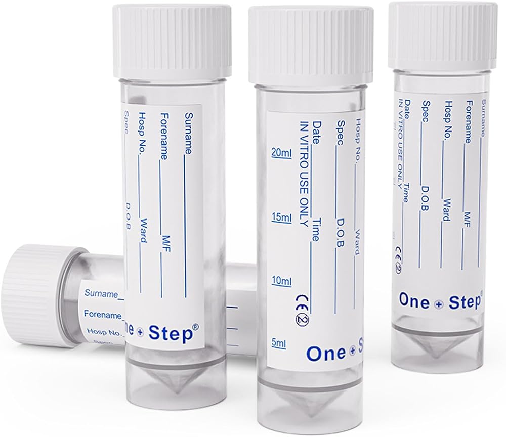 One Step 50 x 30ml Urine Sample Pots Specimen Containers Graduated with Lid &