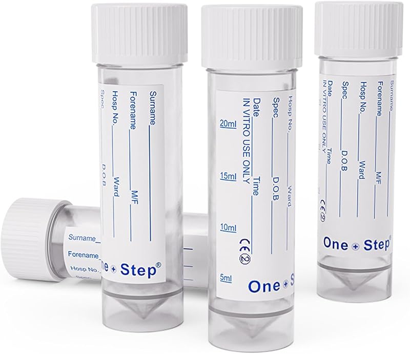 One Step 50 x 30ml Urine Sample Pots Specimen Containers Graduated with Lid &