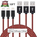 Eashion Lightning Cable 3Pack 10FT Extra Long Nylon Braided Cord iPhone Charger Compatible with iPhone 7 7 Plus 6 6S 6S Plus SE 5S 5 iPad iPod Nano 7(Red)