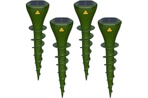 X-PEST Solar Powered Mole Repellent for Lawns Screw Gopher Repellent Quiet Outdoor Vibration Deterrent Get Rid of Snake Vole Racoon Armadillo and Other Burrowing Pests (4 Pack)