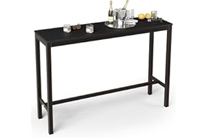 Cozyman Outdoor Bar Table, 55" Patio Bar Height Counter Console Table, Black Waterproof HDPS Slatted Top and Bronze Leg, Weather Resistant, Hot Tub, Balcony, Yard, Indoor or Outdoor Use