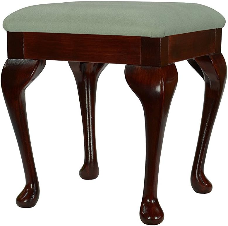 High Street Design 261 Antique Redwood Dressing Table/Foot Stool with Queen Anne Legs and Pale Green Fabric Cushion