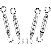 Turnbuckles Hook, Reedny 304 Stainless Steel Turnbuckle Heavy Duty M4 M6 M8 Hook and Eye Turnbuckle for Cables Wire Rope Tension 5/32" 1/4" 5/16" for Sun Shade Fence Tent Rope Installation(M4, 4Pcs)