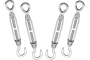 Turnbuckles Hook, Reedny 304 Stainless Steel Turnbuckle Heavy Duty M4 M6 M8 Hook and Eye Turnbuckle for Cables Wire Rope Tension 5/32" 1/4" 5/16" for Sun Shade Fence Tent Rope Installation(M4, 4Pcs)