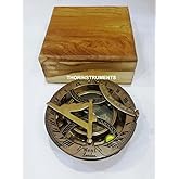 THOR INSTRUMENTS Antique Brass 4" Sundial Compass, Sundial Clock in Wood Box Gift Sun Clock Ship Replica Watch