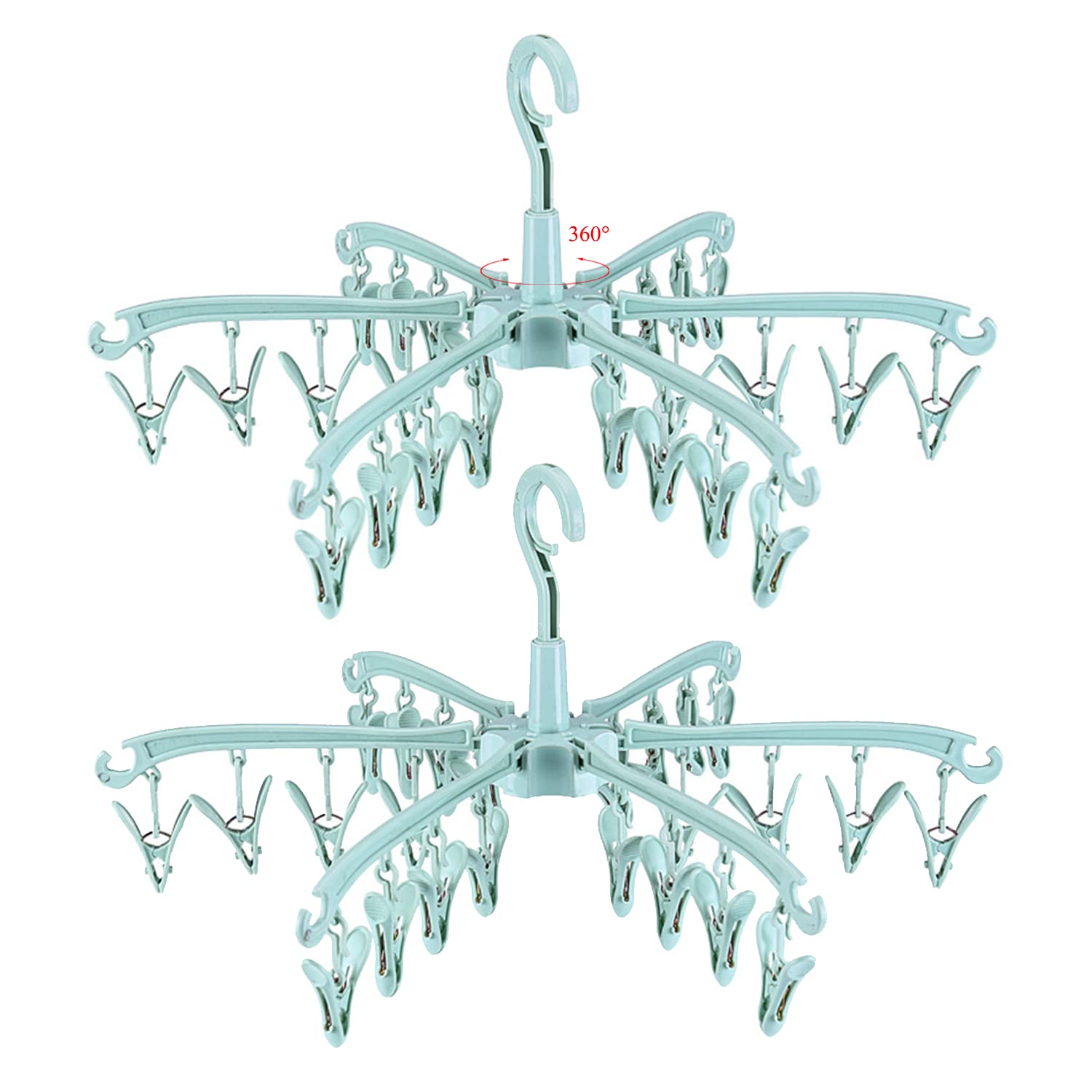 BONYCUST 24 Peg Folding Sock Hanging Rotatable Drying Rack Hanger Sock Dryer for Lingerie Clothes Shoe Insoles Underwear Baby Clothes & Hats 2 pcs (green)