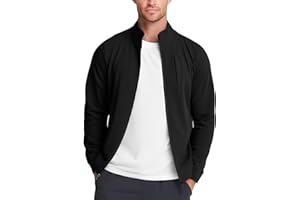 Zengjo Men's Track Jackets Full-Zip Athletic Jacket Sweatshirt Mock Neck with Zipper Pockets