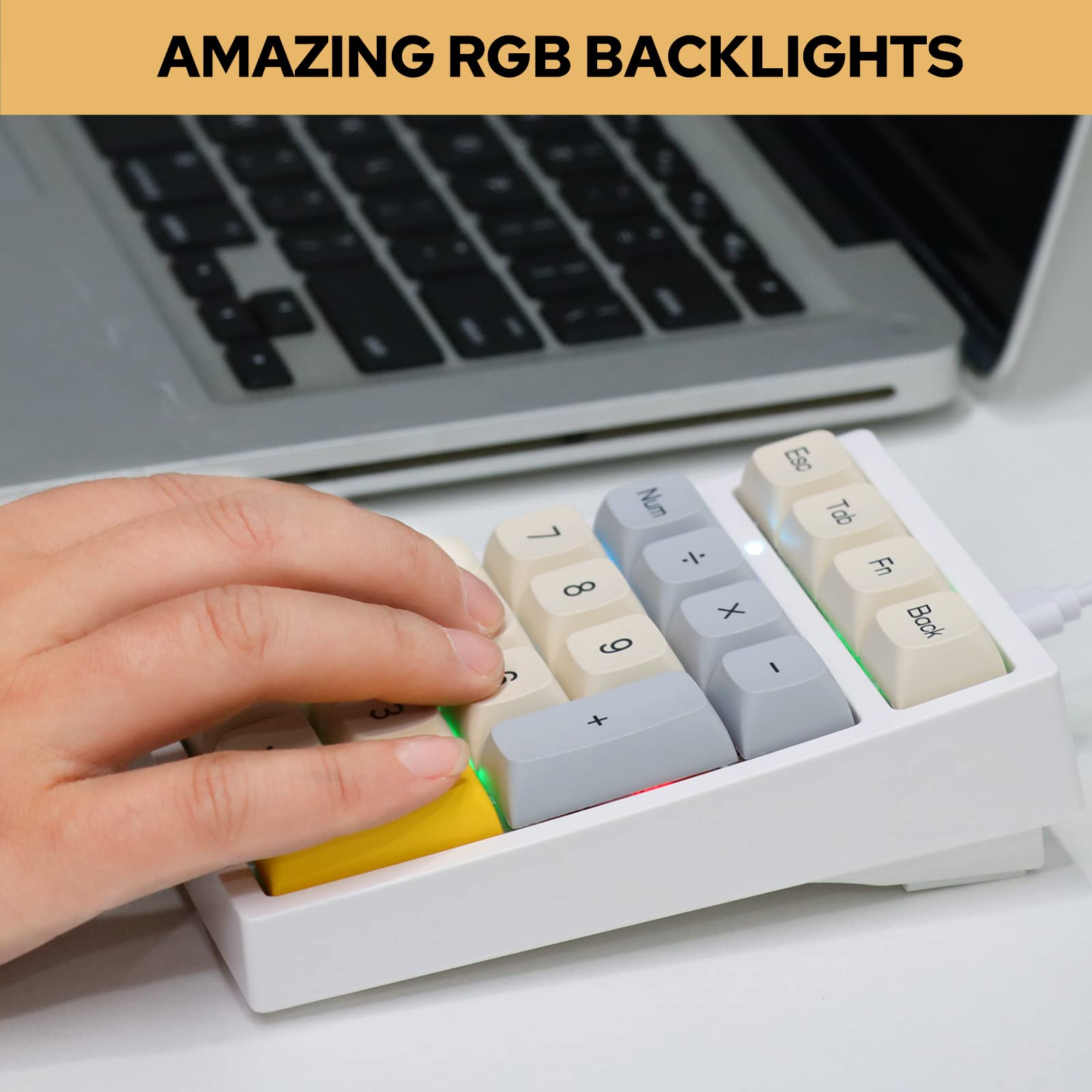 EPOMAKER TH21 21 Keys Hot Swappable Wired Numpad with RGB Backlight, Programmable,XDA Profile PBT Keycaps for Win/Mac(Gateron Brown Switch)