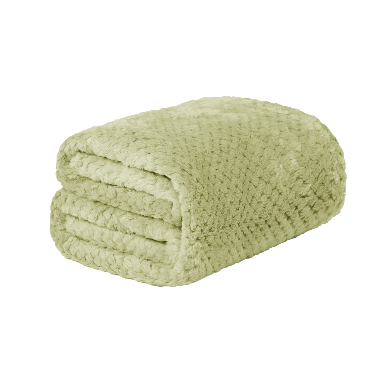 Dreamscene Fleece Blanket Sage Green Throw, Soft Cosy Warm Blanket Honeycomb Waffle Throws for Sofas Bed Settee Faux Fur Throws Lightweight Fluffy Bed Throw Double Size, 150 x 200cm