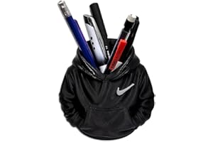 Black Hoodie Pen Holder Organizer, 3D Printed Desk Pencil Cup with Athletic-Inspired Grey Emblem, Office Supply Storage, Nove