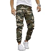 GINGTTO Mens Cargo Jogger Pants Slim Fit Stretch Zipper Pockets Thick Cotton Pants for Men