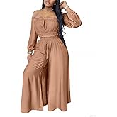 ABKY Two Piece Sets For Women Going Out Long Sleeve Off Shoulder Crop Top Wide Leg Pants Set Vacation Birthday Party Outfits