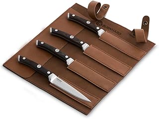 Burnhard Steakmesser-Set mit Pakka-Holzgriff 4-TLG. inkl. Klingenschutz aus Leder, Deutscher Klingenstahl, ergonomische Form