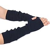 F Flammi Cashmere Blended Arm Warmer for Women Winter Fingerless Gloves Knit Mitten Gloves Wrist Warmer with Thumb Hole