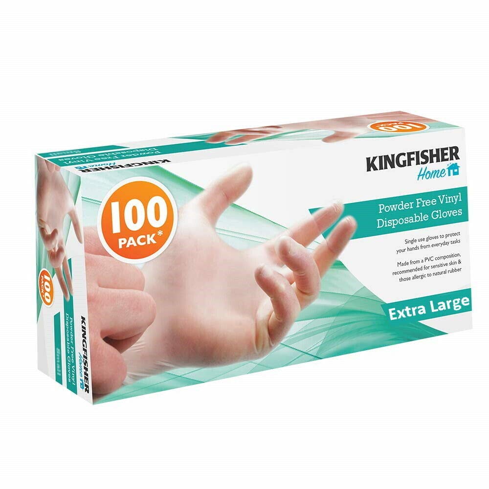 King Fisher Powder Free Vinyl Disposable Gloves, Large - Pack of 100