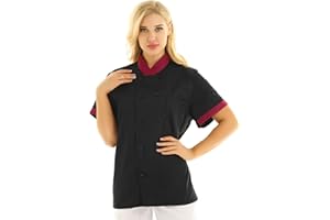 Yruioon Chef Coat for Men Women Short Sleeve Double-Breasted Working Jacket Top for Restaurant Kitchen Catering