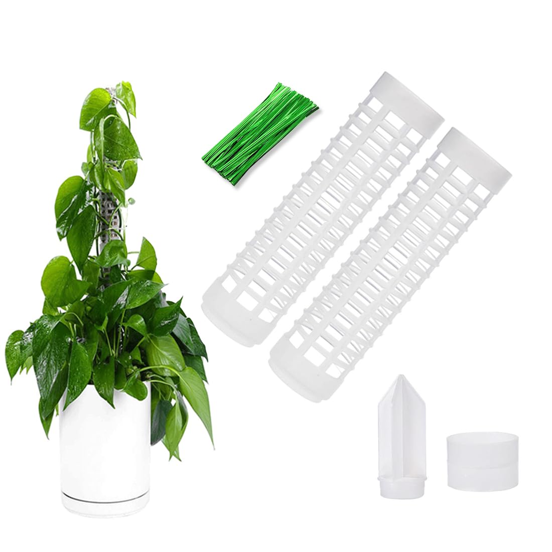 Moss Rod Plant Stake 2 Pieces 17 cm Monstera Trellis with 20 Plant Bands for Garden Planting Ivy Plant Support (17 cm)