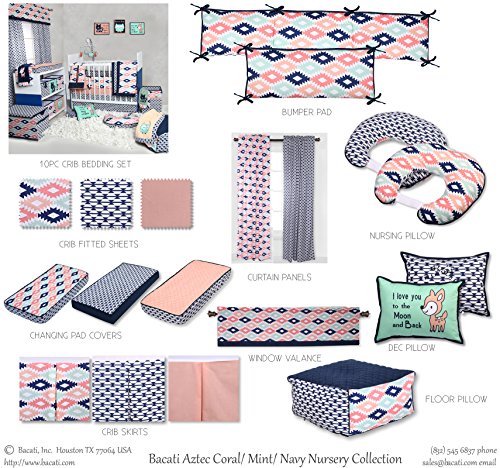 Bacati Tribal Aztec Cotton Percale Toddler Nap Mat, Coral/Mint/Navy/Pink, 20" x 50"