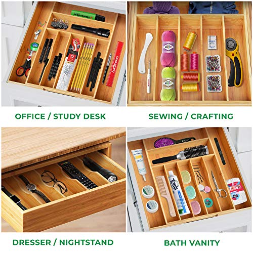 Bamboo Kitchen Drawer Organizer Expandable Silverware Organizer