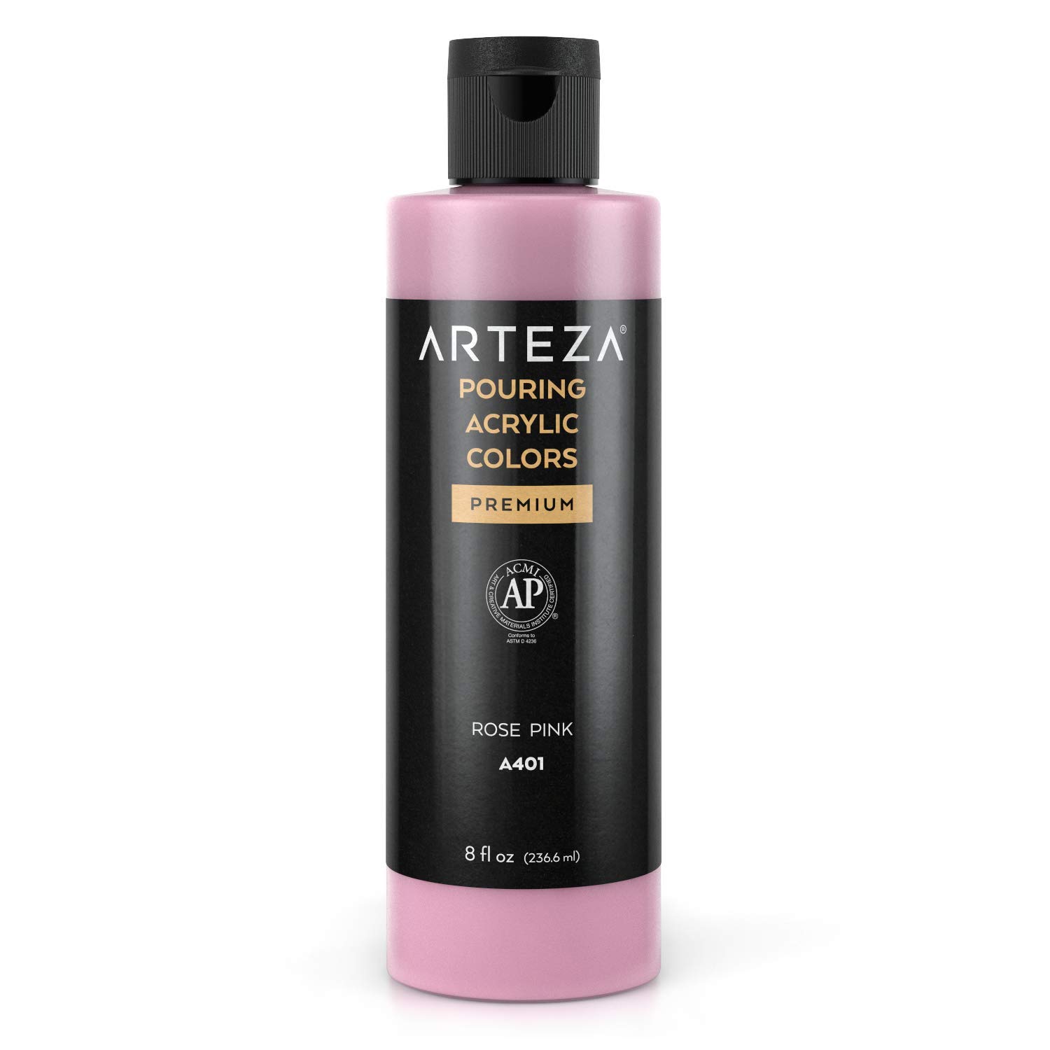 ARTEZA Acrylic Pouring Paint - 8 oz (236 ml), A401 Rose Pink, High-Flow, No Mixing Needed, For Canvas, Glass, Paper, Wood, Tile, Stones
