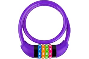 IDEALUX Bike Lock Cable, Bicycle Cable Lock with 4 Digit Combination & Large Lock Head, Resettable Kids Bike Cable Lock, 2 Ft x ∅1/2 IN, Lock for Bike, Scooter, Skateboard, motorcycle, E Bike (Purple)
