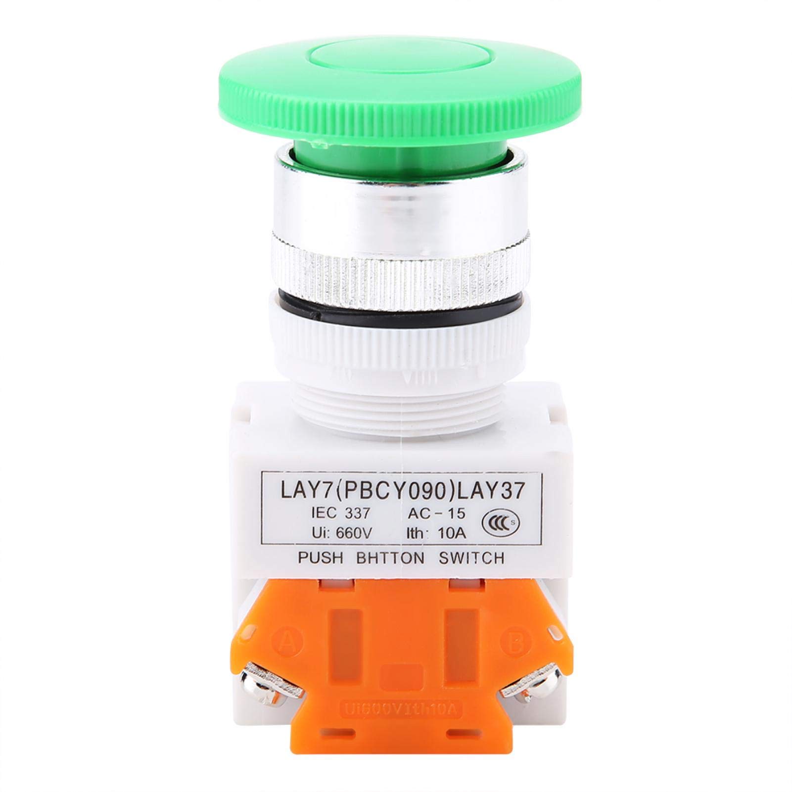 Momentary Push Button, 22mm Mushroom Emergency Stop Push Button Switch, Auto Reset Button Switch LAY37-11M, Lockless Mini Round Button