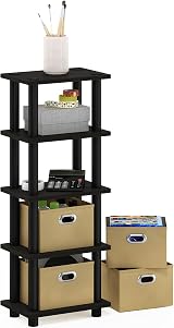 Furinno TURN-N-TUBE 4-Tier Narrow Storage Shelf with Bins, Espresso view 7