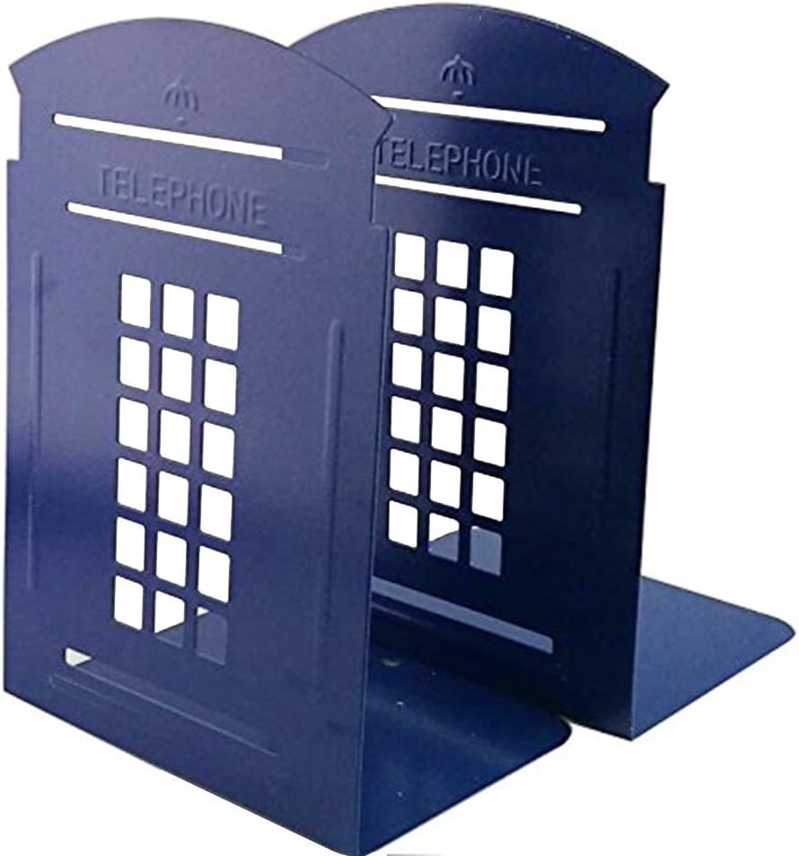 1 Pair Nostalgic London Telephone Booth Bookends British Style Metal Bookends for Shelves Library Bookends Book End Gifts (Blue) - Image 4