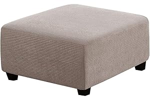 FIBITA Ottoman Slip Cover 20x20/40 x 40 Square Large for Living Room Foot Stool Stretch Covers to Fit Ottoman Foot Rest, Thick Checked Jacquard Fabric with Elastic Bottom (Color : #8, Size : 35-44in/88-110