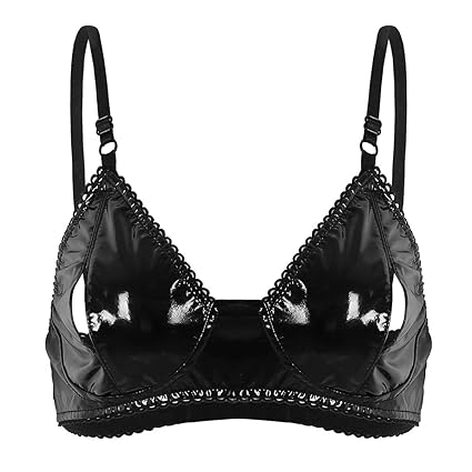 iixpin Damen Bauchfrei Bra Leder Latex BH Rückenfrei Wetlook Erotische Ouvert-Dessous Kostüme Oberteil