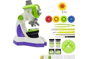 Zhongren Microscope for Kids with Slideshow 32 Projector Patterns Science Toys Kit LED Lighted&Slides 100X-1200X Magnification Specimens Experiments Beginner Educational Set STEM for Kids Ages 8+