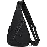 KL928 Crossbody Sling Backpack Nylon Cross Body Bag Travel Hiking Shoulder Bags Daypack Rucksack Unisex (Black)