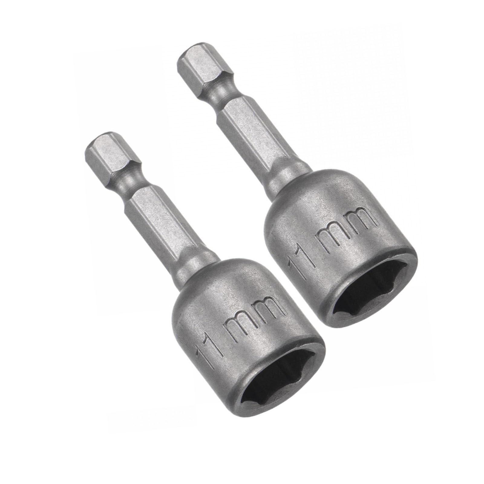 TOP-VIGOR 2Pcs 11mm Nut Setter Driver Drill Bit Set, 1/4 inch Hex Shank Quick Change, 48mm Length Metric Nut Driver Set for Woodworking, Auto Repairing, Machine Maintenance, Furnitures