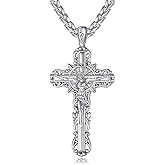 F4DEDAN 925 Sterling Silver Cross Crucifix Pendant Necklace for Men Women Saint Medal Christian Religious Necklace for Men