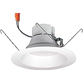 Nora Lighting 5 Inch Or 6 Inch Baffle LED Retrofit Fixture,120 Volt, Round, 12.5-Watt,90 CRI, 2700K,750 Lumens, White Onyx.