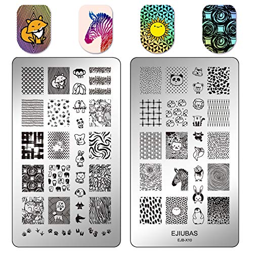 Ejiubas Nail Stamping Plates Set Double Sided Nail Art Stamping Kits Girls & Pets Image Plates Nail Art Design EJB-X10&X16