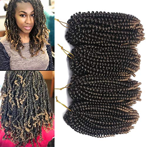 4 Packs Spring Twist Braiding Hair Crochet Hair Braids Bomb Spring Twist Crochet Hair Ombre Mix Colors Fluffy Twist Hair Jamaican Bounce 8 Inch 110G Synthetic Hair Extensions(1B/27#)