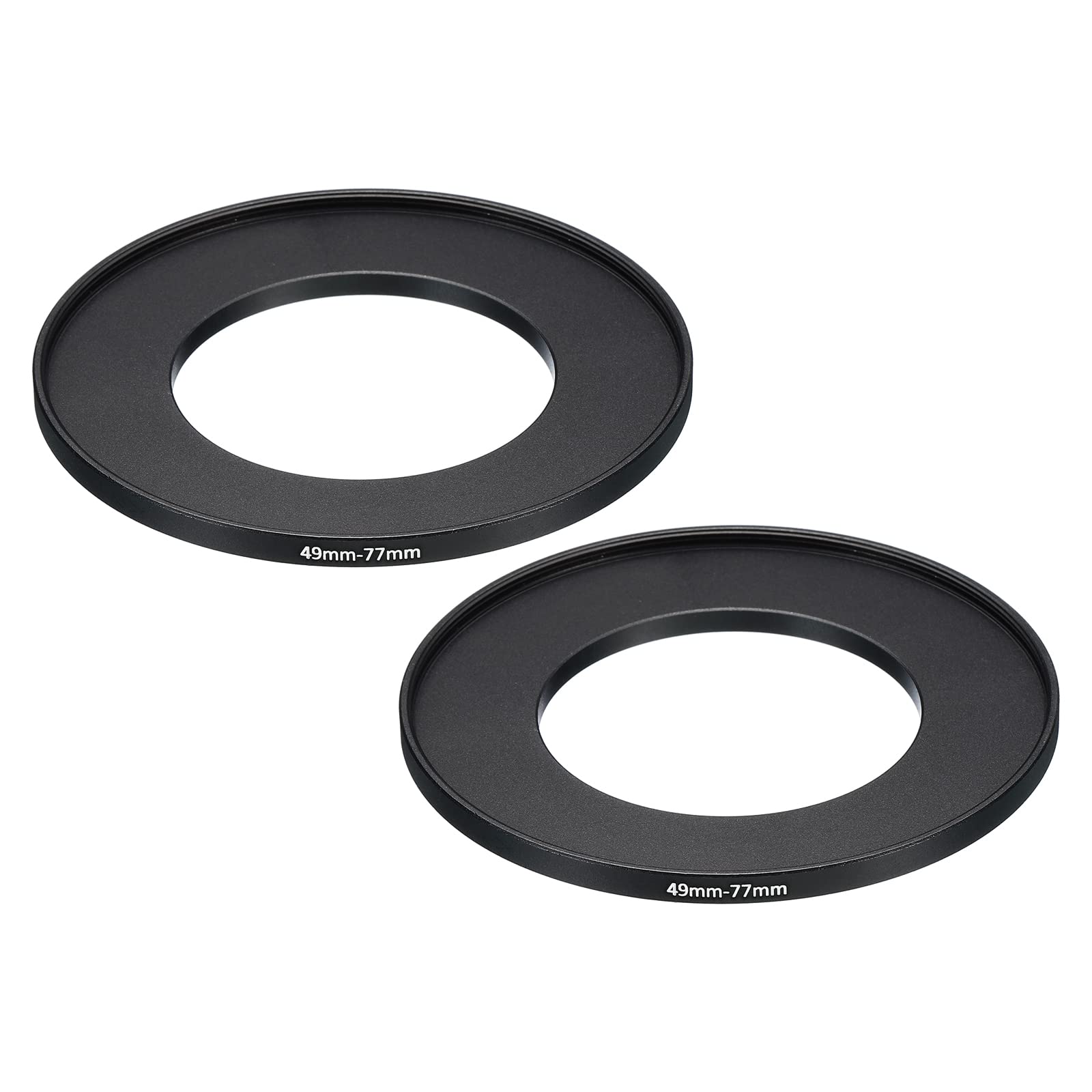 PATIKIL 49mm-77mm Metal Step Up Ring, 2 Pack Camera Lens Filter Adapter Ring Aluminum Filter Adapter Ring for Camera Lenses Hood, Black
