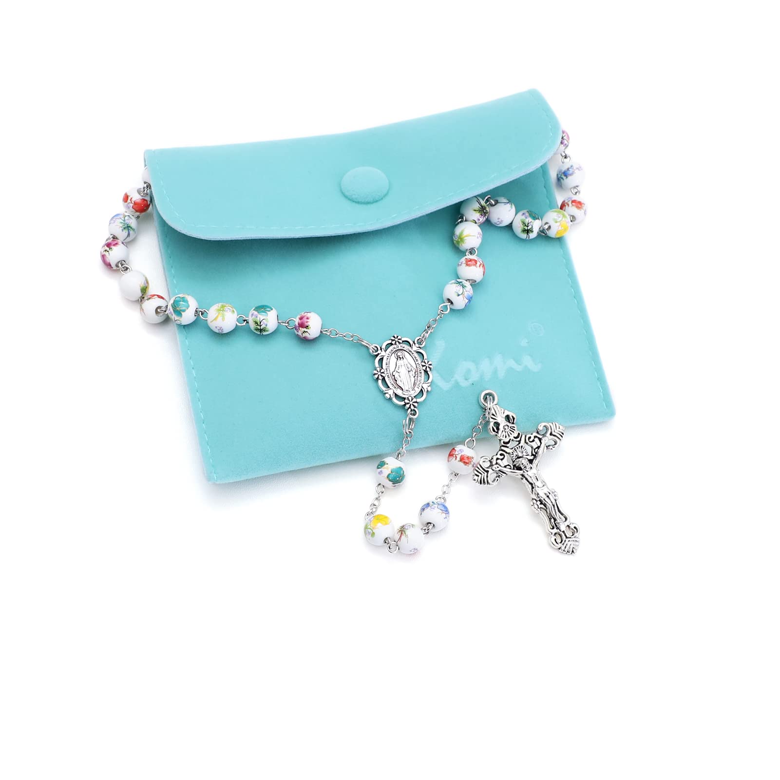KOMI Rosary Beads Catholic for Women Gemstone Rosary Beads Necklace with Crucifix Cross Crystal Pearl Rosary Rosarios Catolicos Catholic Gifts