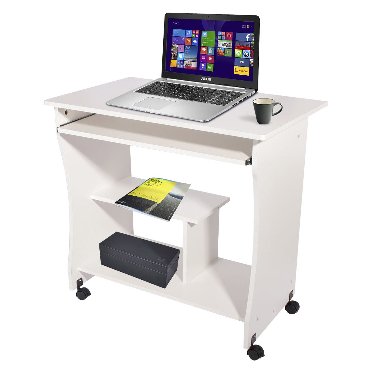 Bigzzia Computer Desk Trolley 4 Wheels Portable Home Office Workstation