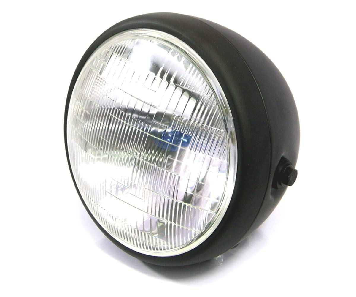 Alchemy Parts Motorbike Headlight 7.7" Matt Black Steel 12v 55W Custom Project Motorcycle Cafe Racer Scrambler- Hi/Low Beam (Black no Grill)