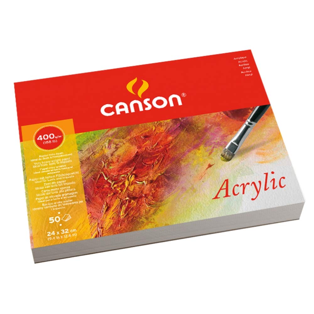 Canson Acrylic 400gsm paper pad including 50 sheets, size:24x32cm, fine grain texture